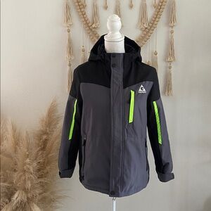 Gerry boys hooded jacket grey black waterproof shell 
kids coat medium 10/12